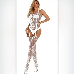 White Lace Bodysuit with Stockings